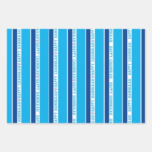 GELUKKIG HANUKKAH Liefde Licht Lachen Blauw & Wit Inpakpapier Vel (Voorkant 3)