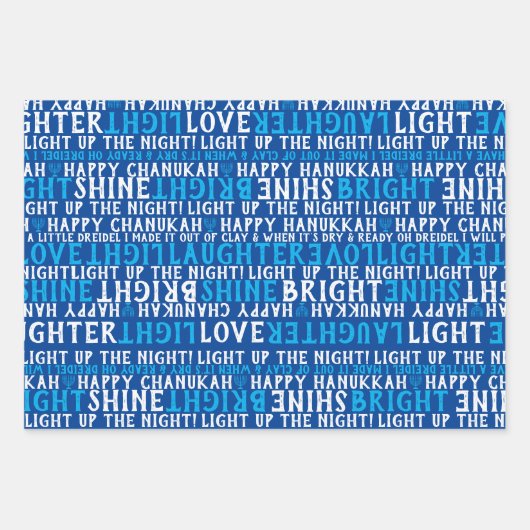 GELUKKIG HANUKKAH Liefde Licht Lachen Blauw & Wit Inpakpapier Vel (Voorkant 2)