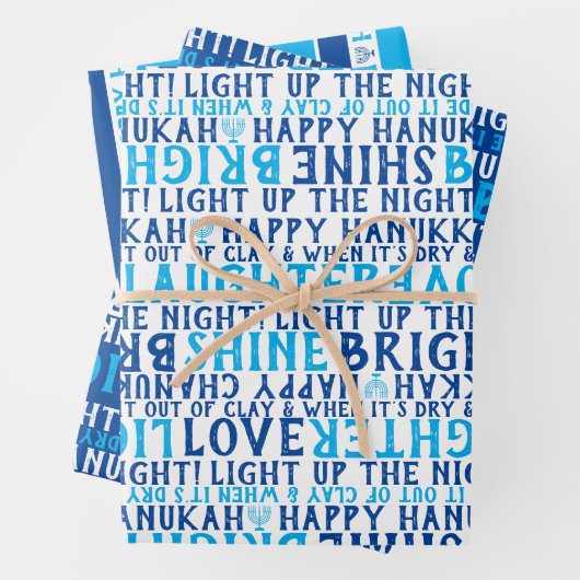 GELUKKIG HANUKKAH Liefde Licht Lachen Blauw & Wit Inpakpapier Vel (In situ)