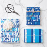 GELUKKIG HANUKKAH Liefde Licht Lachen Blauw & Wit Inpakpapier Vel<br><div class="desc">Wikkel je geschenk in je goede wensen en fleur hun dag op. HAPPY HANUKKAH Love Light Laughter Typography Wrapping Paper zegt het allemaal! Deze wrap is een fantastische manier om familie en vrienden een Happy Chanoeka Inclusief LIEFDE LICHT LACHEN wensen. Ik heb een kleine dreidel, Shine Bright en Light up...</div>