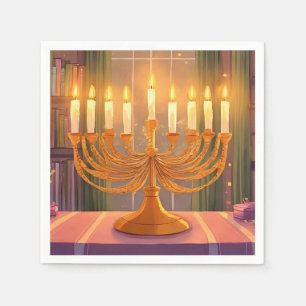 Gelukkig Hanukkah Menora Kaarsen Olie Schilderij Servet