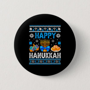 Gelukkig Hanukkah Menorah Dreidel Lelijke Chanukah Ronde Button 5,7 Cm
