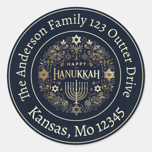 Gelukkig Hanukkah Persoonlijk Adreslabel Ronde Sticker (Voorkant)