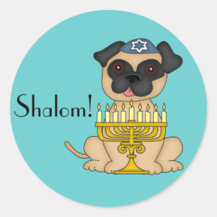 Gelukkig Hanukkah-Pug-hond met Menora Ronde Sticker