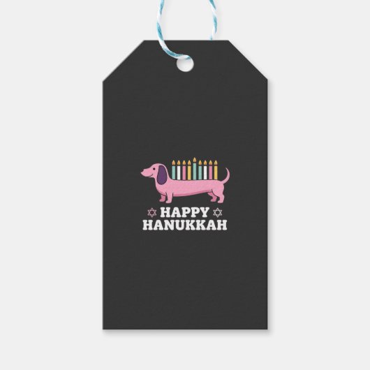 Gelukkig Hanukkah Saushond Hond Cadeaulabel (Voorkant)