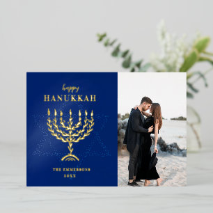 Gelukkig Hanukkah Ster van David Menora Folie Feestdagenkaart