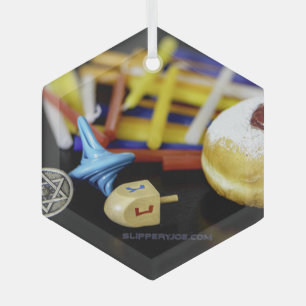 Gelukkig Hanukkah Ster van David menorah Dreidel S Glas Ornament