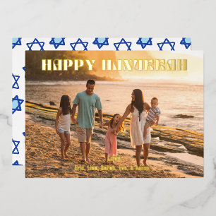 Gelukkig Hanukkah Vakantiekaart Moderne Gezinsfoto Folie Feestdagenkaart