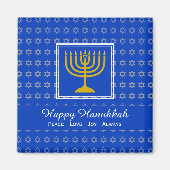 GELUKKIG HANUKKAH Vrede Liefde Joy Custom Blauwe K Magneet (Voorkant)