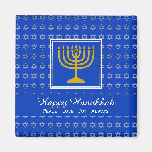 GELUKKIG HANUKKAH Vrede Liefde Joy Custom Blauwe K Magneet (Voorkant)
