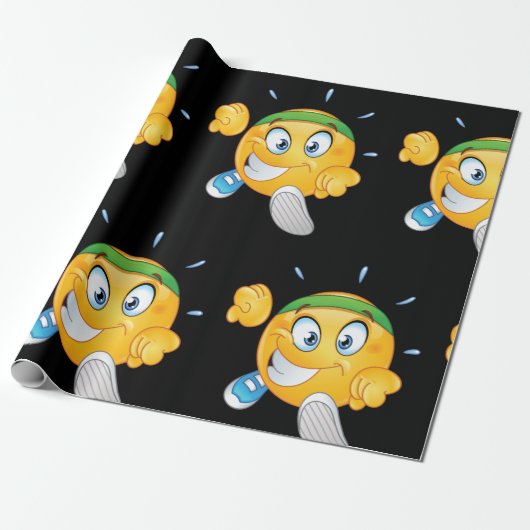 Gelukkig Hardloop Emoji Cartoonloper Cadeaupapier (Uitgerold)