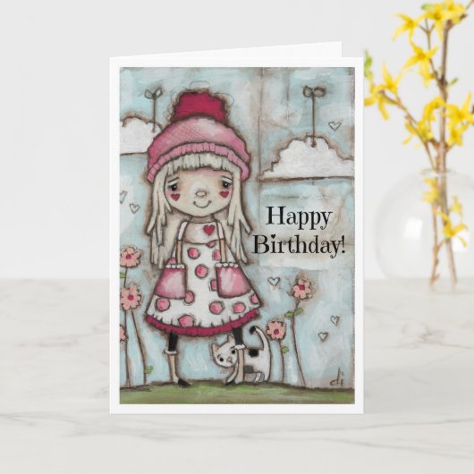 Gelukkig Hart - de Kaart van de Verjaardag (Gele Bloem)