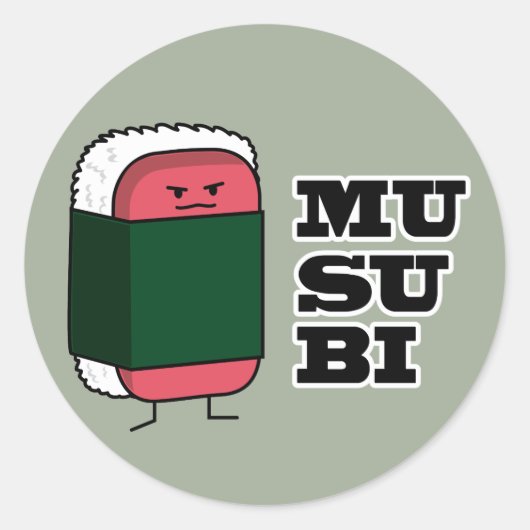 Gelukkig Hawaiiaans Musubi Sushi Nori zeewier Ronde Sticker (Voorkant)