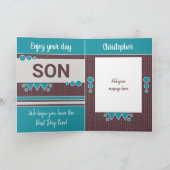 Gelukkig heb je je zoon bruin en turquoise verjaar kaart (Binnen)