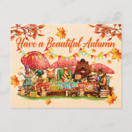 Gelukkig herfst. Illustratie. Seizoenskaart. Briefkaart