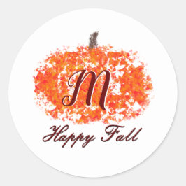 Gelukkig Herfst Persoonlijk Familie Monogram Pompo Ronde Sticker