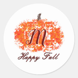 Gelukkig Herfst Persoonlijk Familie Monogram Pompo Ronde Sticker