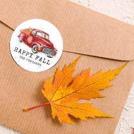 Gelukkig Herfst Rode Truck Pompoenen Ronde Sticker