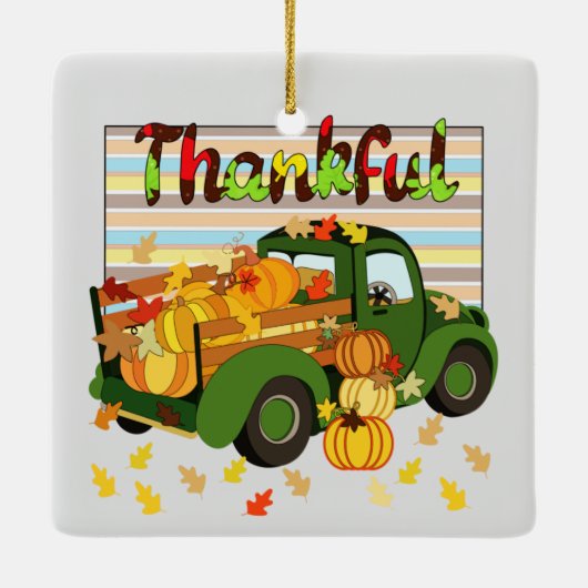 Gelukkig - Herfst Truck Pumpkins Thanksgiving Leav Keramisch Ornament (Achterkant)