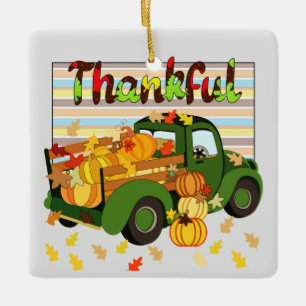 Gelukkig - Herfst Truck Pumpkins Thanksgiving Leav Keramisch Ornament