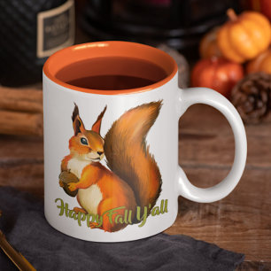 Gelukkig Herfst Y'all Citaat en Cute Pompoen Motie Tweekleurige Koffiemok