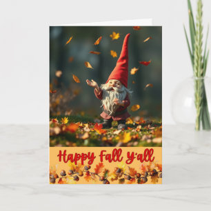 Gelukkig Herfst Y'all Herfstbladeren en Gnome Kaart