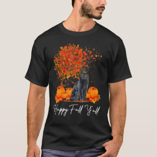 Gelukkig Herfst Y'All Pompoen Kat Thanksgiving Red T-shirt