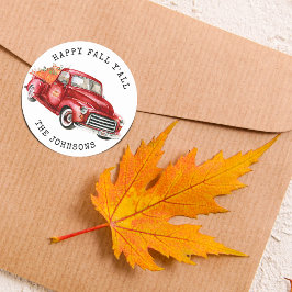 Gelukkig Herfst Y'all Rode Truck Pompoenen Ronde Sticker