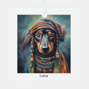 Gelukkig Hippie Dachshund aanpasbaar Metalen Ornament