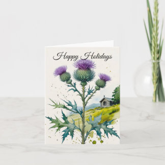 Gelukkig Hlidays Thistle Schotse Hooglanden Feestdagen Kaart