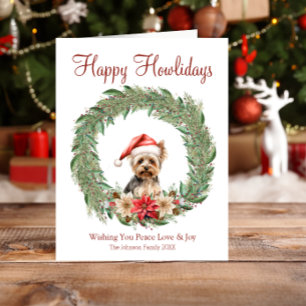 Gelukkig Hoe-lidays Schattige Yorkie Hond Feestdagenkaart