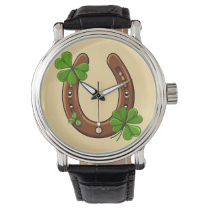 Gelukkig Hoefijzer Met Groene Klavertjes Horloge