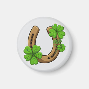 Gelukkig Hoefijzer Met Groene Shamrocks Magneet
