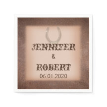 Gelukkig Hoefijzer op bruin lederen bruiloft serve