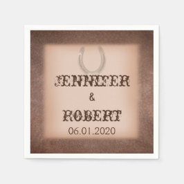 Gelukkig Hoefijzer op bruin lederen bruiloft serve Servet