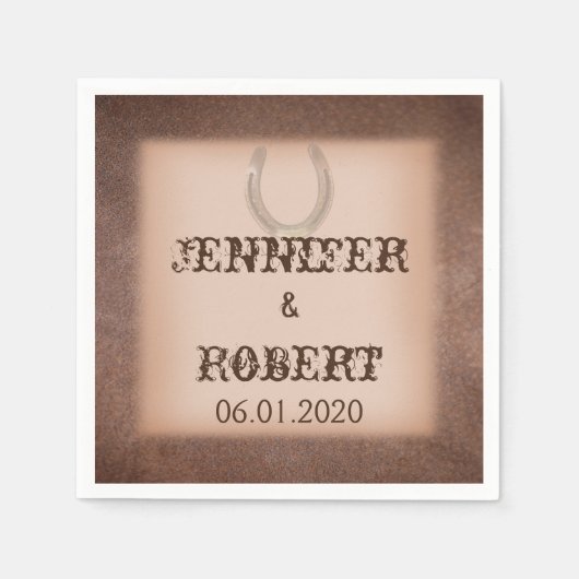 Gelukkig Hoefijzer op bruin lederen bruiloft serve Servet (Voorkant)