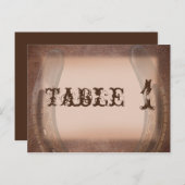 Gelukkig Hoefijzer op bruin lederen tafelnummer (Voorkant / Achterkant)