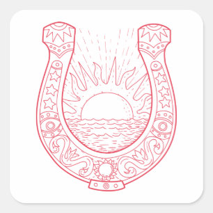 Gelukkig Hoefijzer Zonsondergang Oceaan Vierkante Sticker