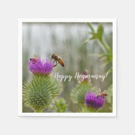 Gelukkig Hogmanay-feest Schotse Distel Honingbijen Servet