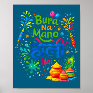 Gelukkig Holi festival india kleuren bura na mano  Poster