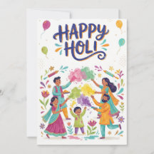 Gelukkig Holi wenskaart - Familie Kleur Festival