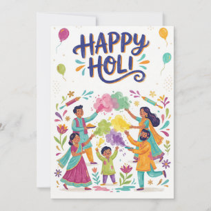 Gelukkig Holi wenskaart - Familie Kleur Festival Feestdagenkaart