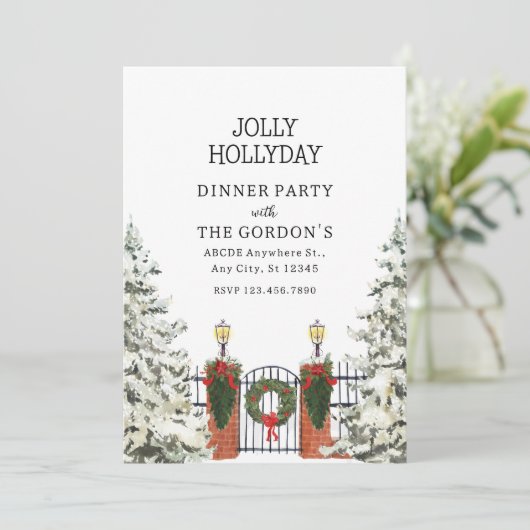 Gelukkig holly jolly diner party kaart (Staand voorkant)
