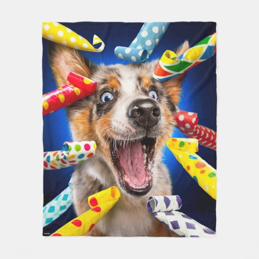 Gelukkig Hond Feest Toeters Fleece Deken (Voorkant)