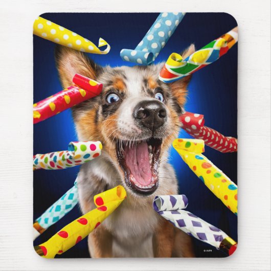 Gelukkig Hond Feest Toeters Muismat (Voorkant)