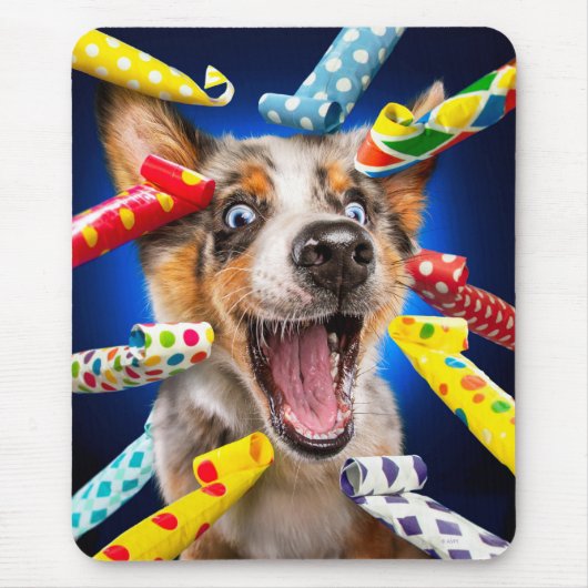 Gelukkig Hond Feest Toeters Muismat (Voorkant)
