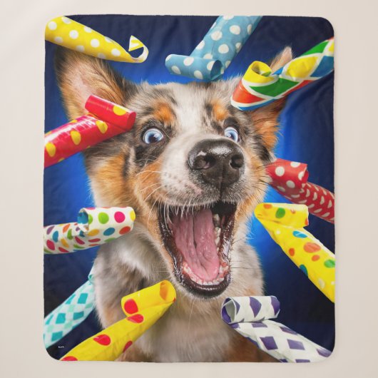 Gelukkig Hond Feest Toeters Sherpa Deken (Voorkant)