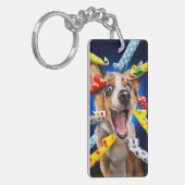 Gelukkig Hond Feest Toeters Sleutelhanger (Voorkant Links)