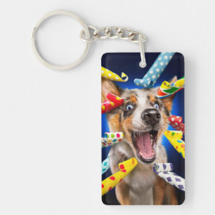 Gelukkig Hond Feest Toeters Sleutelhanger