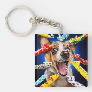 Gelukkig Hond Feest Toeters Sleutelhanger